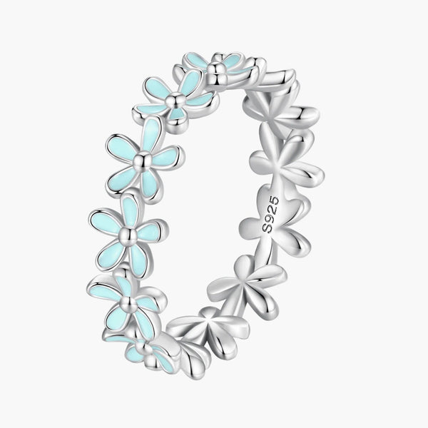 Silver Iris Blue Floral Ring in 925 Sterling Silver by Sylvory