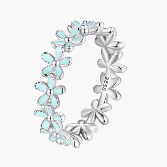 "Sylvory 925 Sterling Silver Iris Blue Floral Ring"