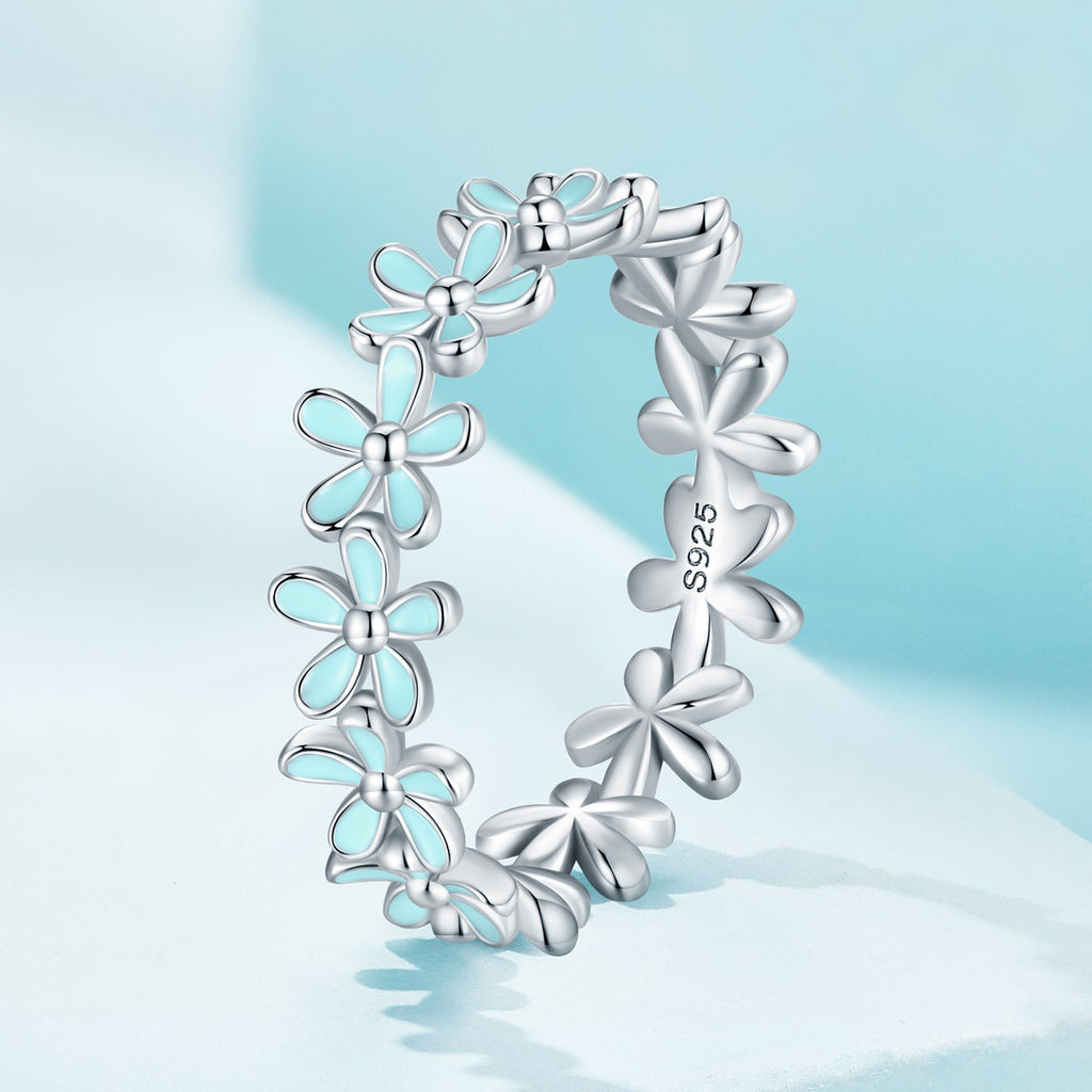 "Sylvory 925 Sterling Silver Iris Blue Floral Ring"