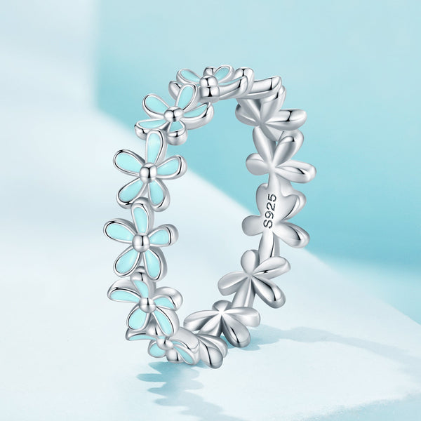"Sylvory 925 Sterling Silver Iris Blue Floral Ring"