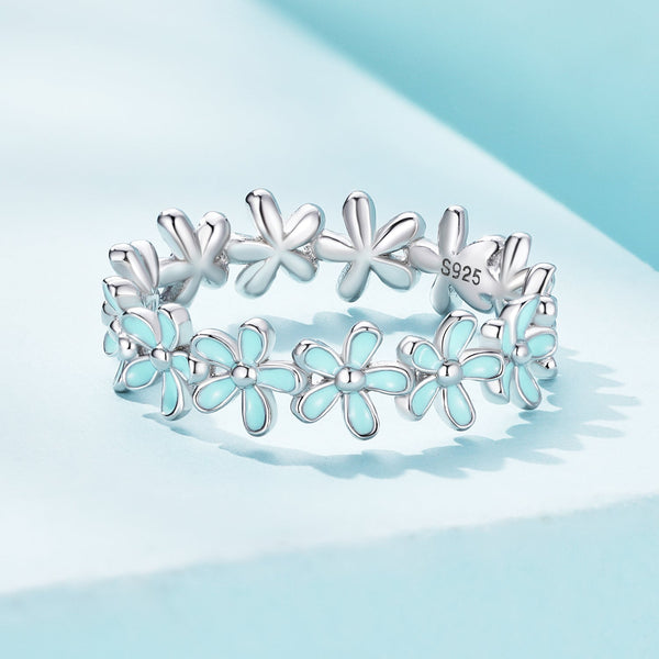 "Sylvory 925 Sterling Silver Iris Blue Floral Ring"