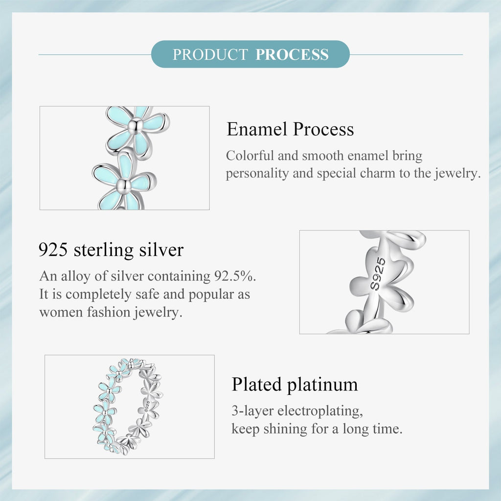 "Sylvory 925 Sterling Silver Iris Blue Floral Ring"