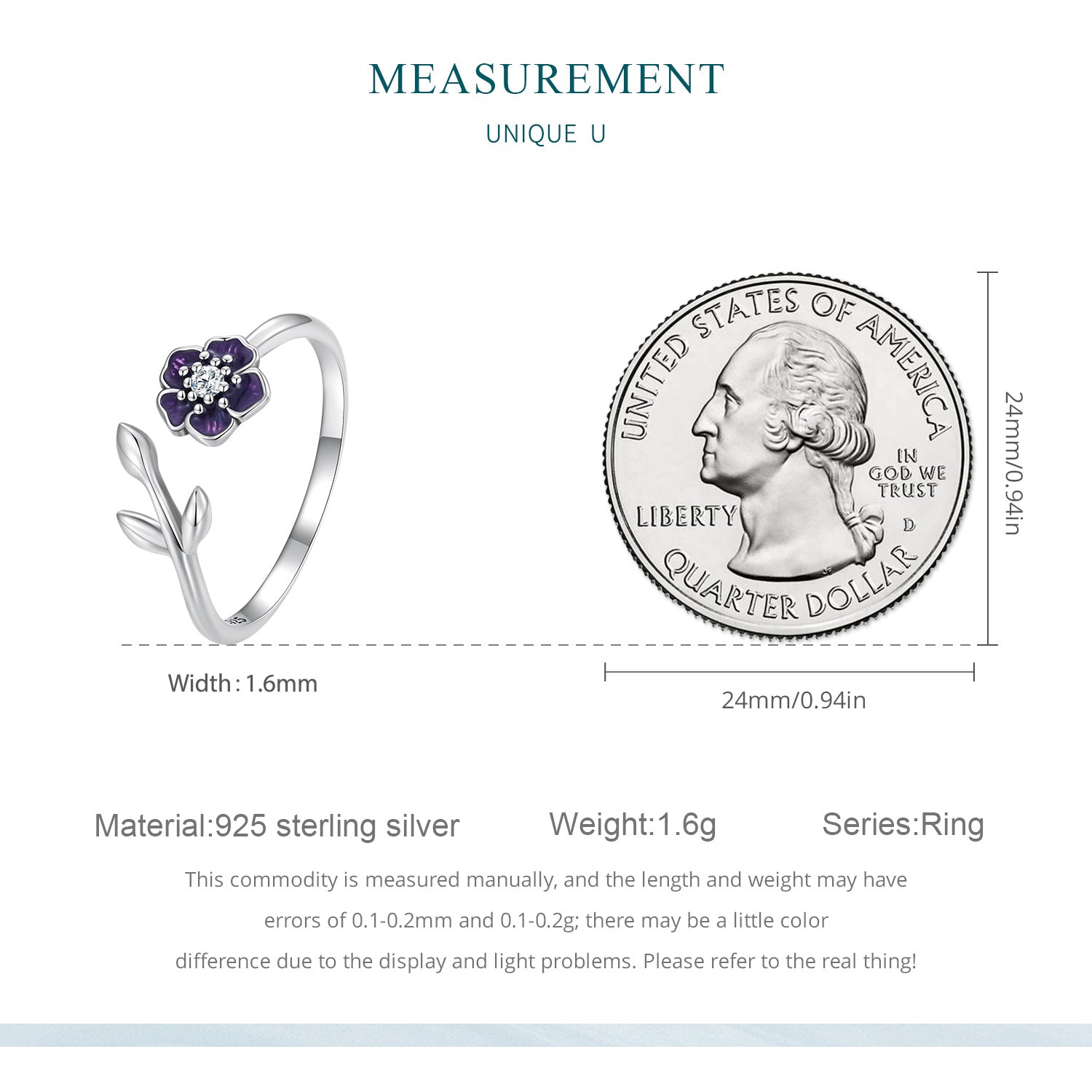 "Sylvory 925 Sterling Silver Lavender Blooms Ring"