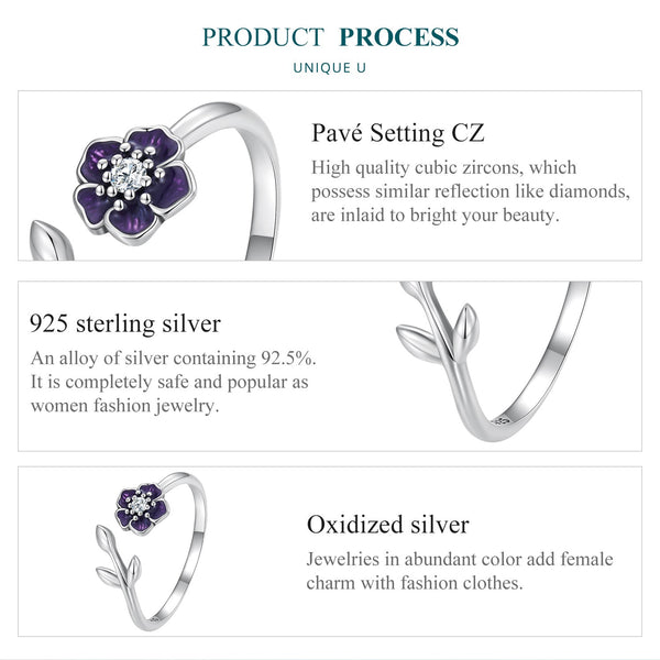 "Sylvory 925 Sterling Silver Lavender Blooms Ring"