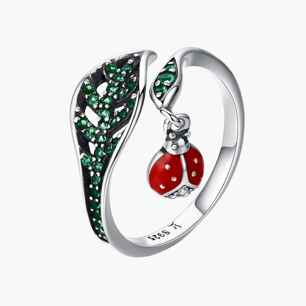 Silver Leafy Lovebug Ring in 925 Sterling Silver by Sylvory