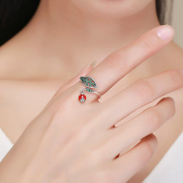 "Sylvory 925 Sterling Silver Leafy Lovebug Ring"