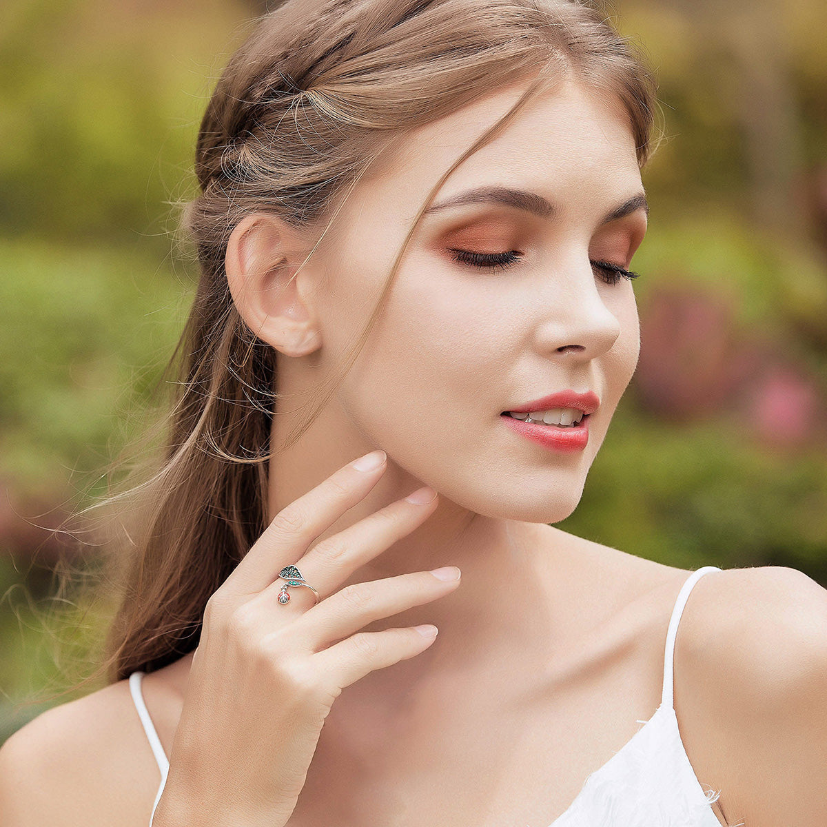 "Sylvory 925 Sterling Silver Leafy Lovebug Ring"