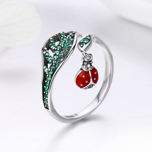 "Sylvory 925 Sterling Silver Leafy Lovebug Ring"