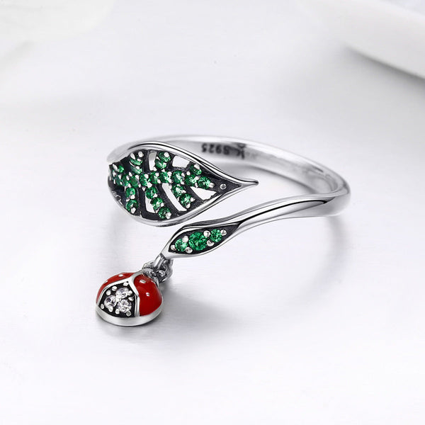 "Sylvory 925 Sterling Silver Leafy Lovebug Ring"