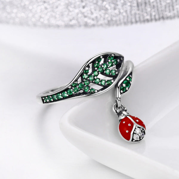 "Sylvory 925 Sterling Silver Leafy Lovebug Ring"