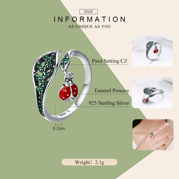 "Sylvory 925 Sterling Silver Leafy Lovebug Ring"