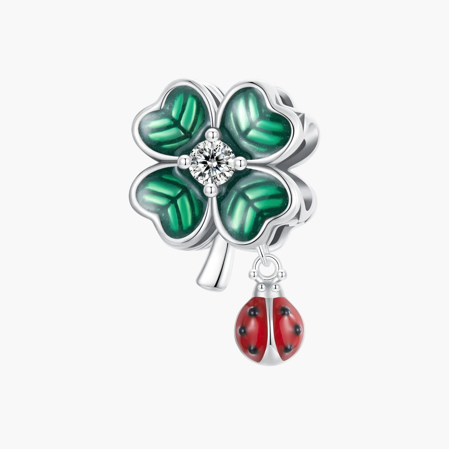 "Sylvory 925 Sterling Silver Lucky Leaf Ladybug Charm" Main image