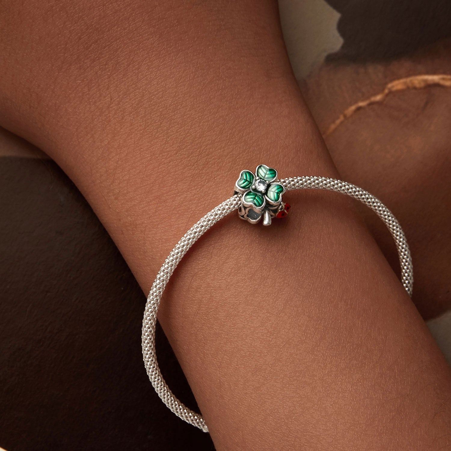 Silver Lucky Leaf Ladybug Charm Secondary image