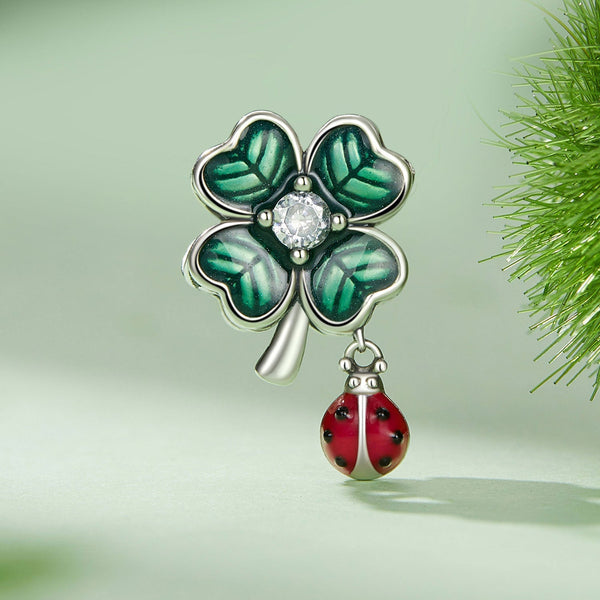 "Sylvory 925 Sterling Silver Lucky Leaf Ladybug Charm"