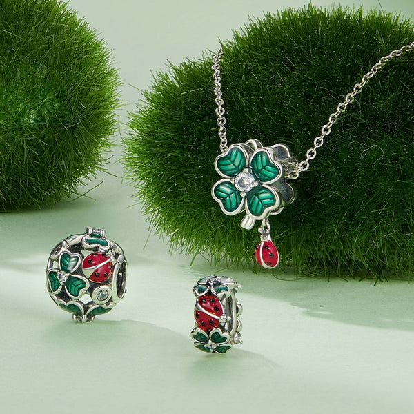 "Sylvory 925 Sterling Silver Lucky Leaf Ladybug Charm"