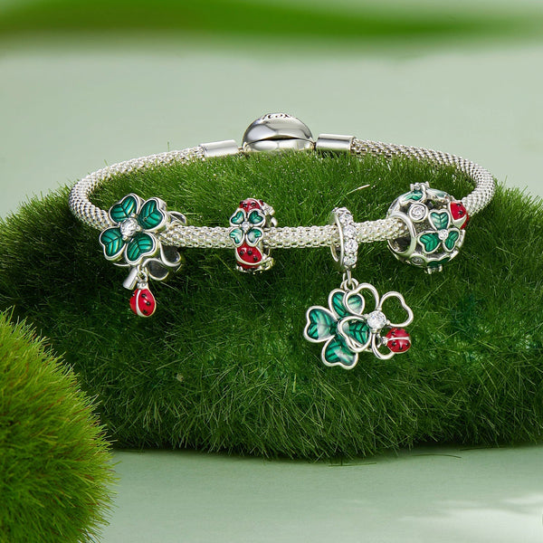 "Sylvory 925 Sterling Silver Lucky Leaf Ladybug Charm"