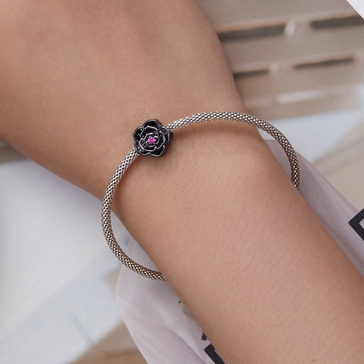 "Sylvory 925 Sterling Silver Midnight Bloom Charm"