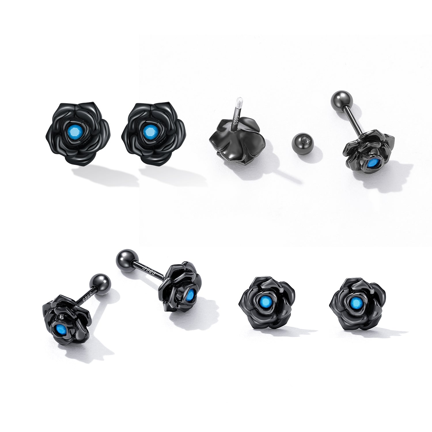 "Sylvory 925 Sterling Silver Midnight Blossoms Studs"