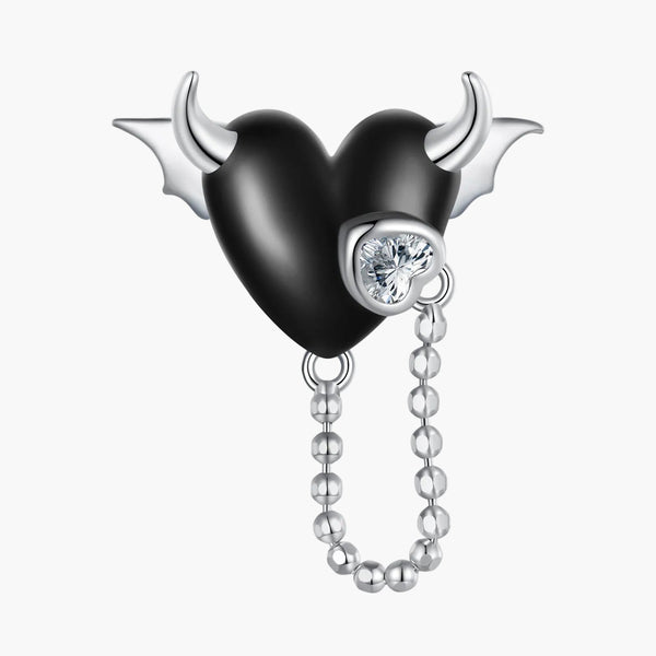 Silver Midnight Horned Heart Charm in 925 Sterling Silver by Sylvory