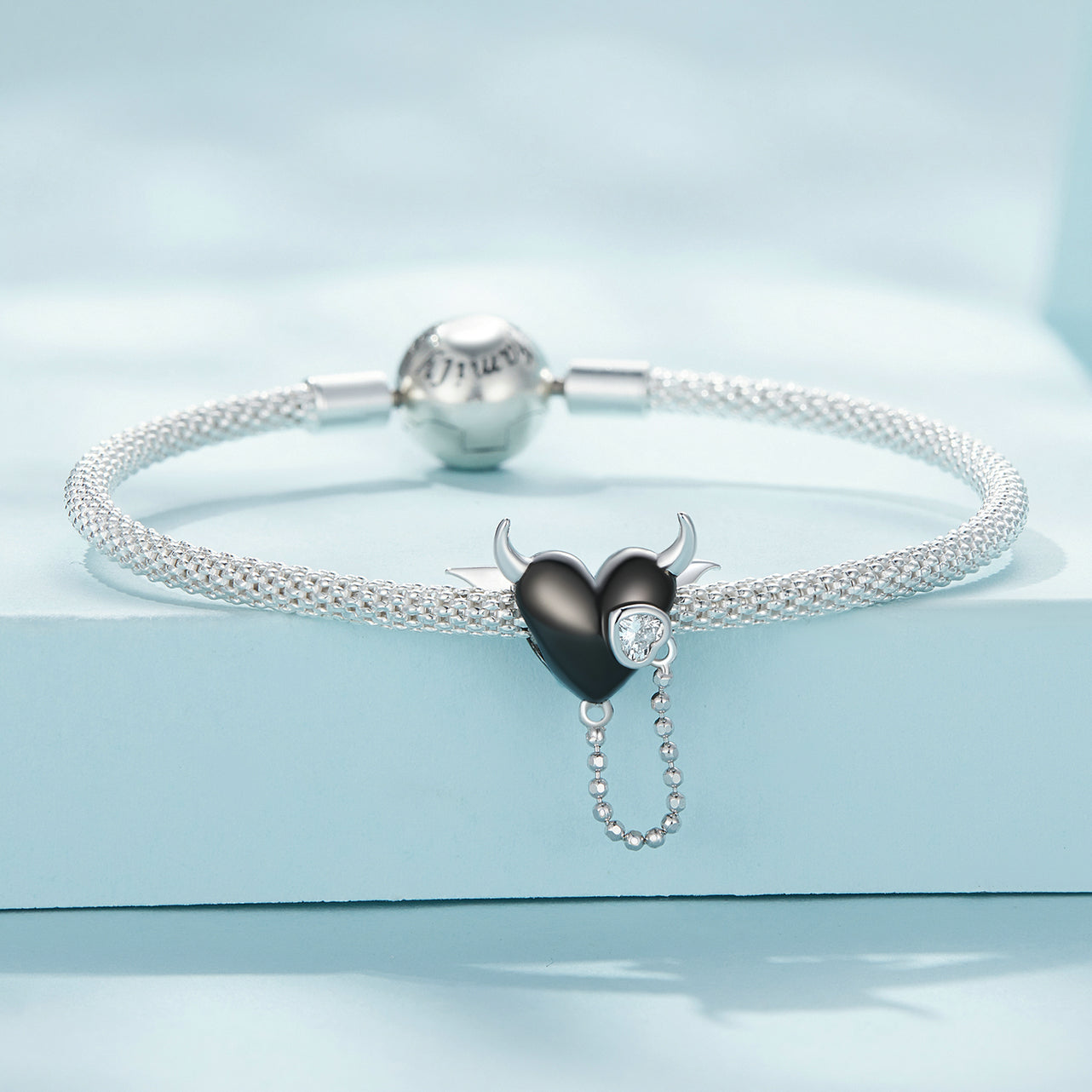 "Sylvory 925 Sterling Silver Midnight Horned Heart Charm"