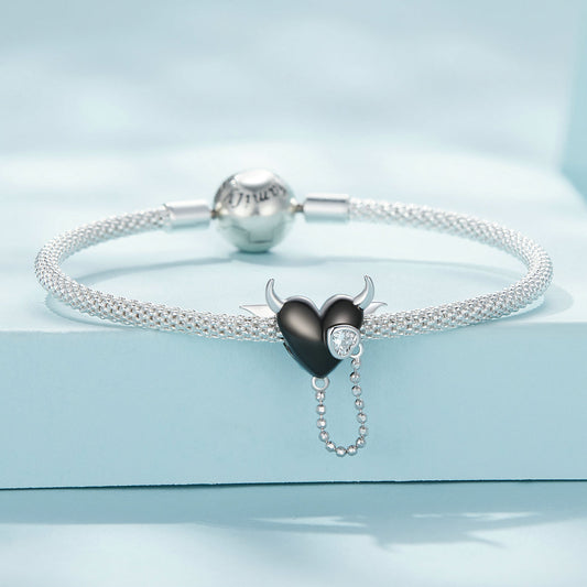 "Sylvory 925 Sterling Silver Midnight Horned Heart Charm"