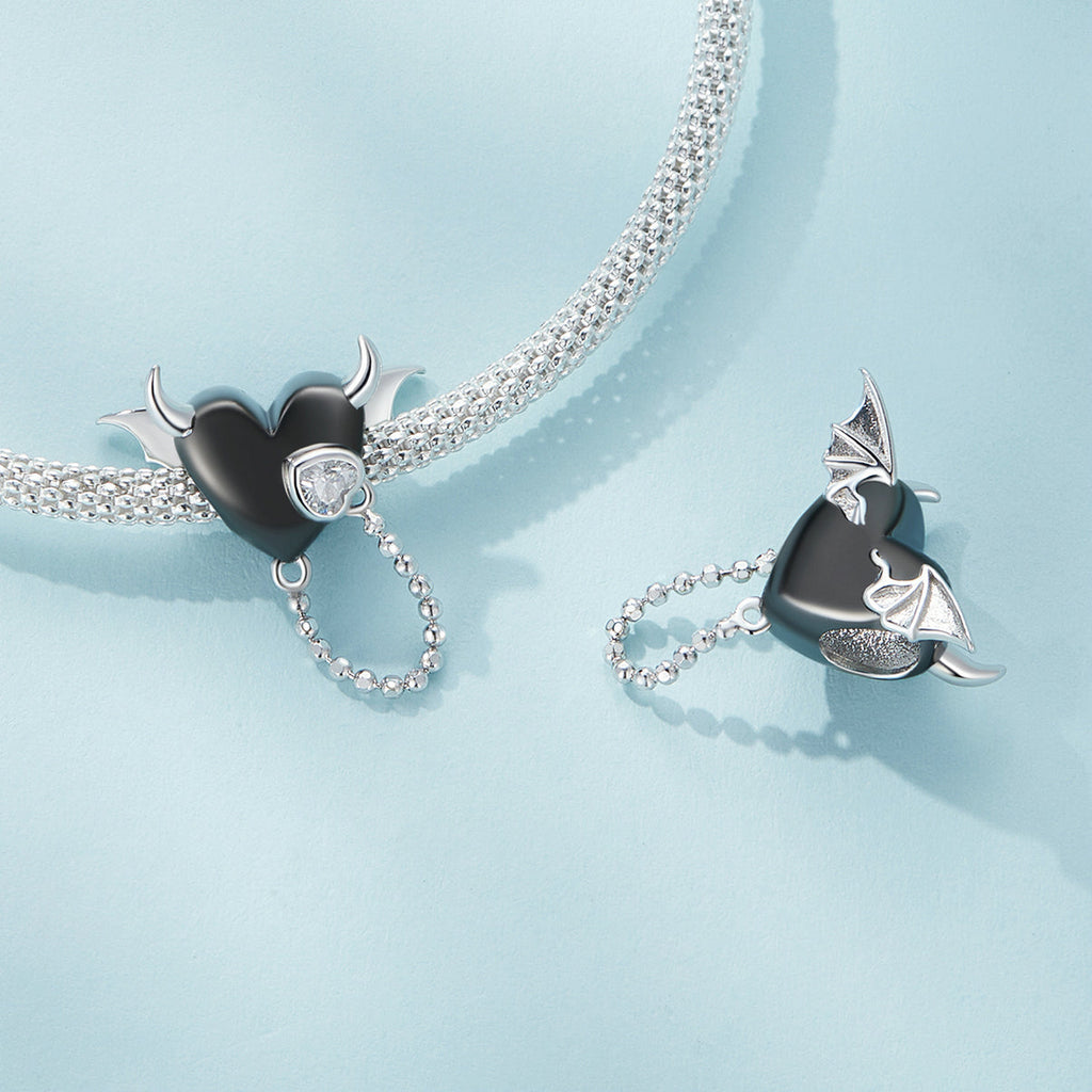 "Sylvory 925 Sterling Silver Midnight Horned Heart Charm"