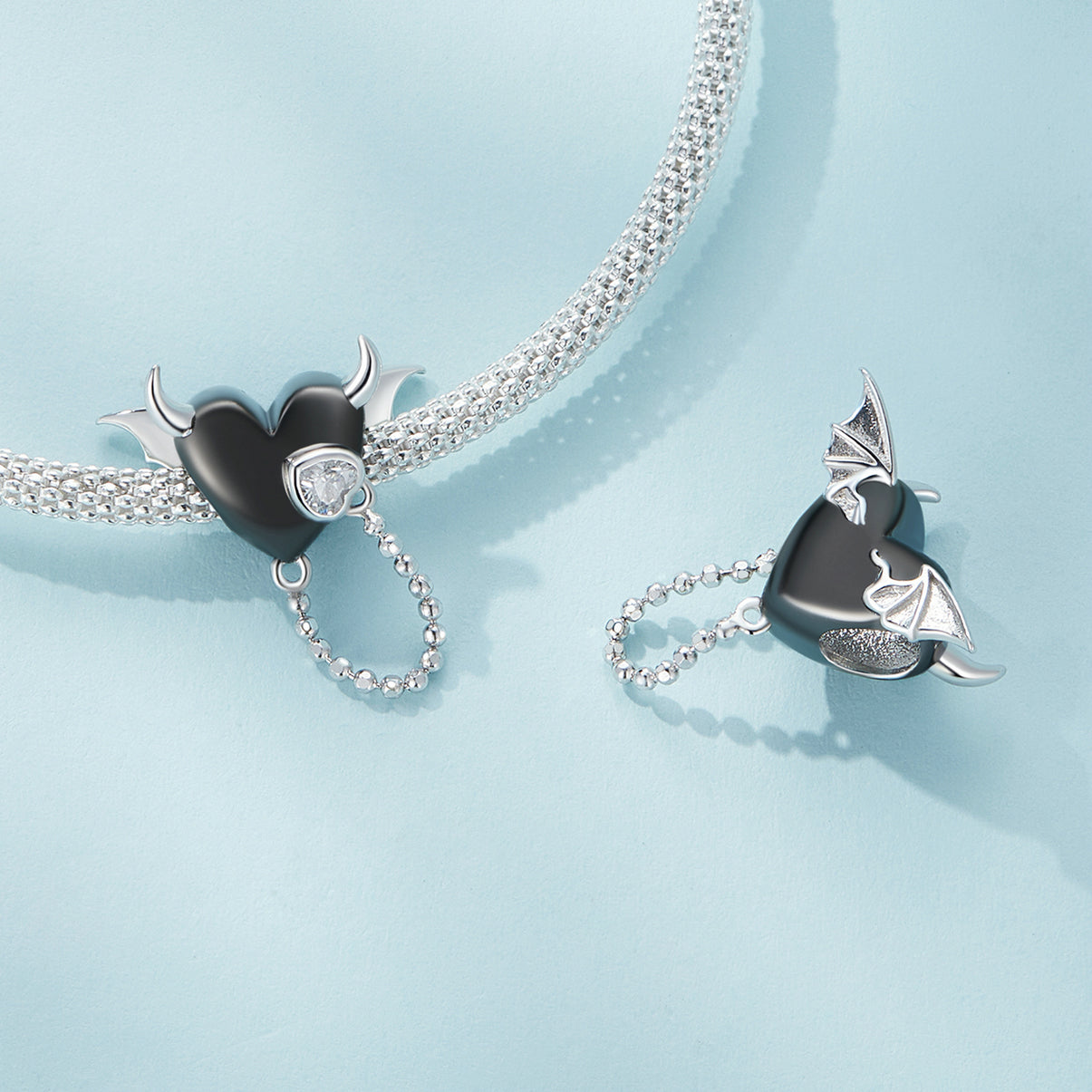 "Sylvory 925 Sterling Silver Midnight Horned Heart Charm"