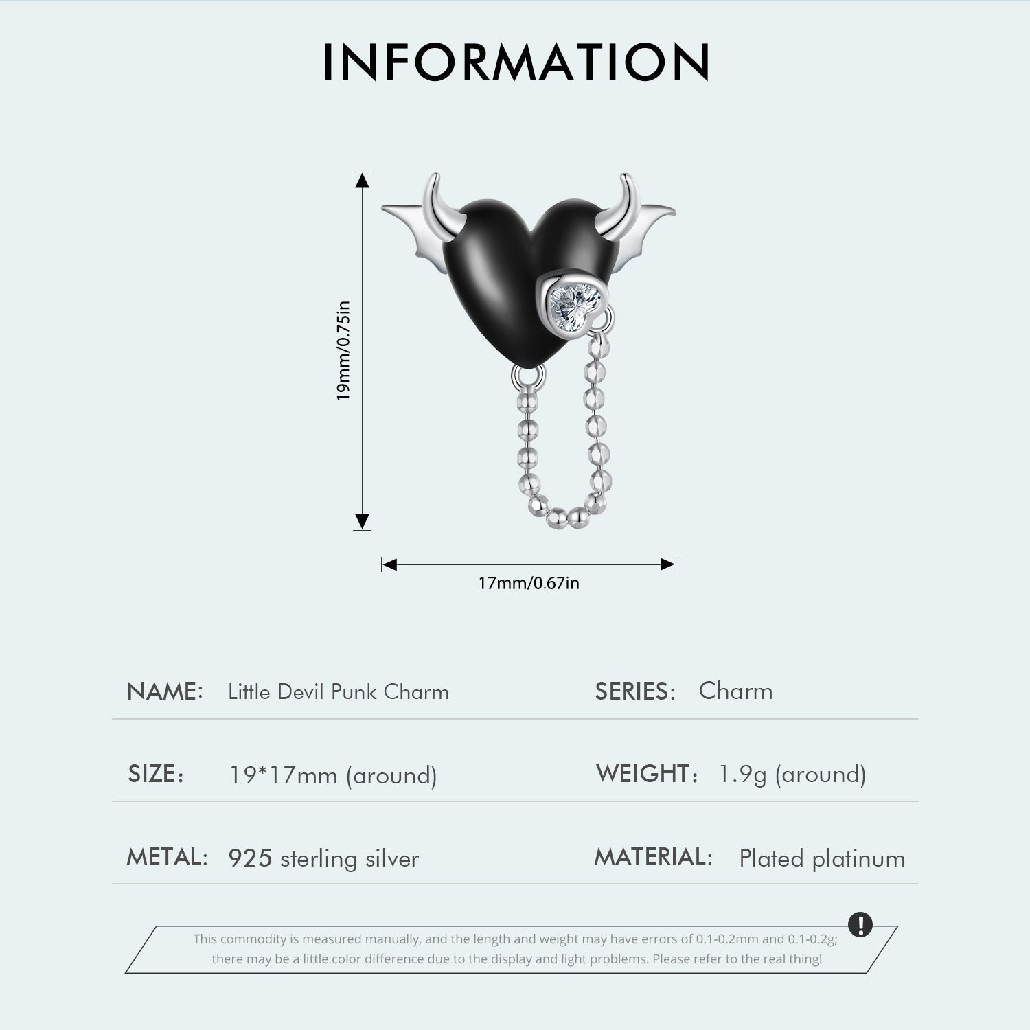 "Sylvory 925 Sterling Silver Midnight Horned Heart Charm"