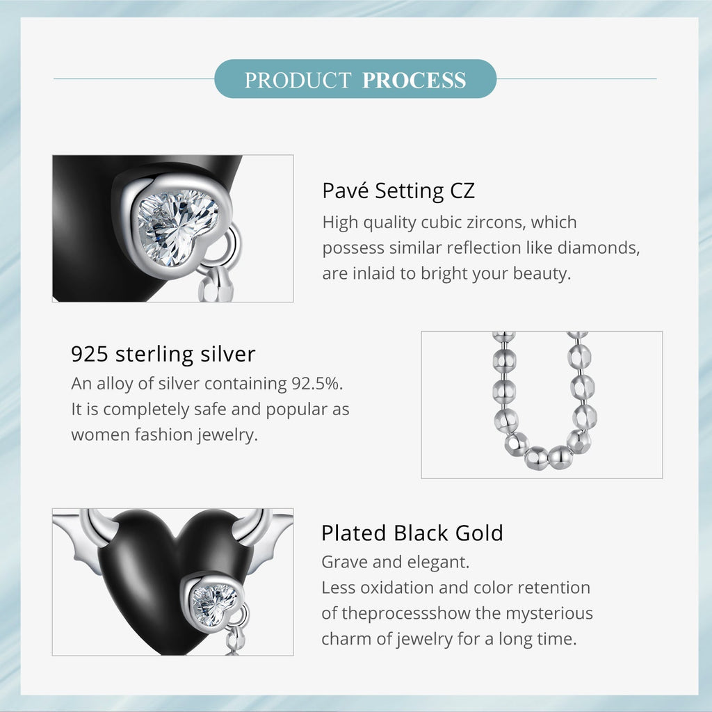 "Sylvory 925 Sterling Silver Midnight Horned Heart Charm"