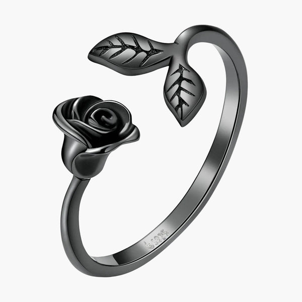 Silver Midnight Rose Ring in 925 Sterling Silver by Sylvory