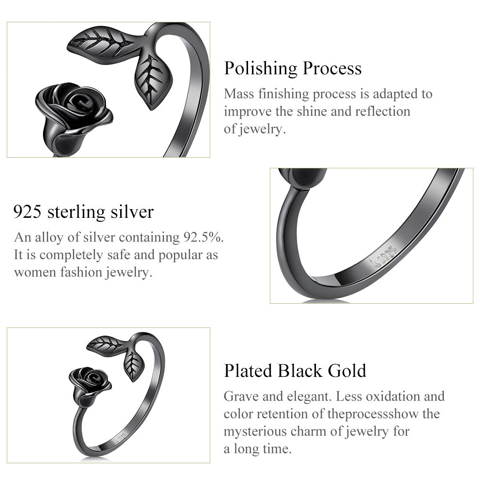 "Sylvory 925 Sterling Silver Midnight Rose Ring"