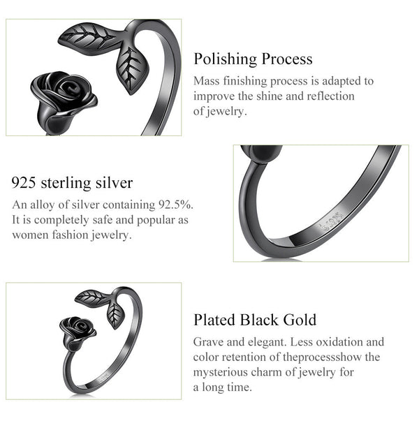 "Sylvory 925 Sterling Silver Midnight Rose Ring"