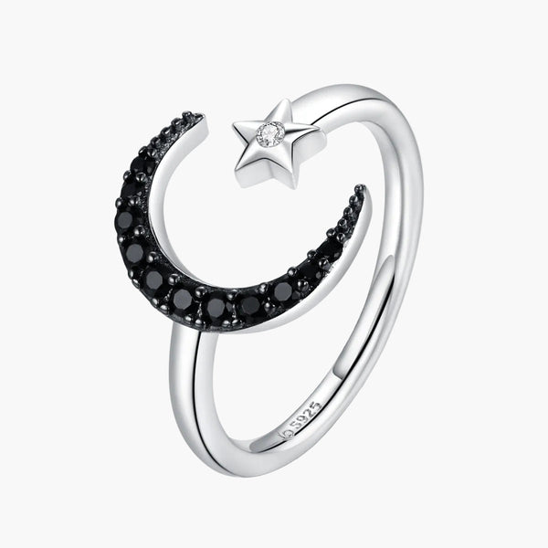 Silver Moon and Starlight Ring in 925 Sterling Silver by Sylvory