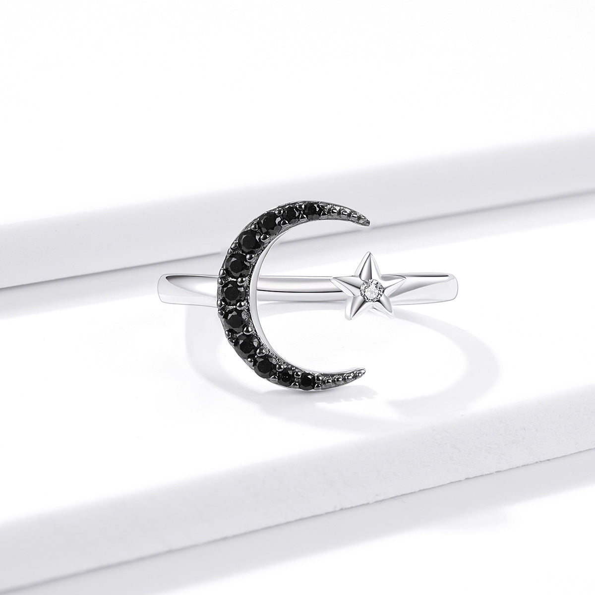 "Sylvory 925 Sterling Silver Moon and Starlight Ring"