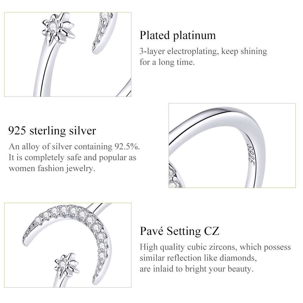 "Sylvory 925 Sterling Silver Moon and Starlight Ring"
