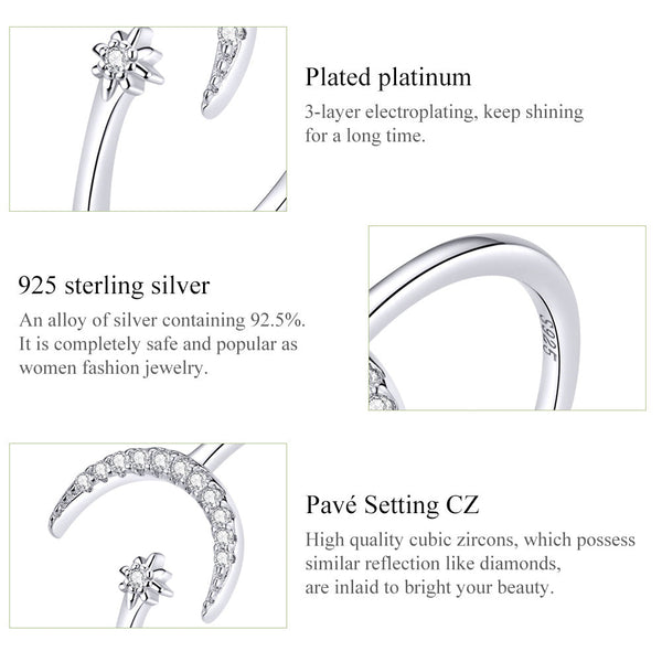 "Sylvory 925 Sterling Silver Moon and Starlight Ring"