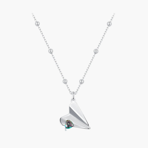 Silver Paper Plane Necklace in 925 Sterling Silver by Sylvory