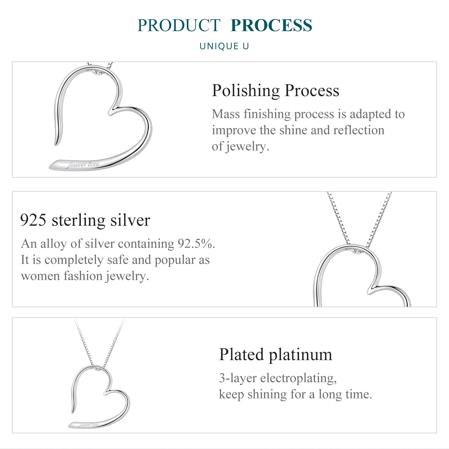 "Sylvory 925 Sterling Silver Partial Heart Necklace"