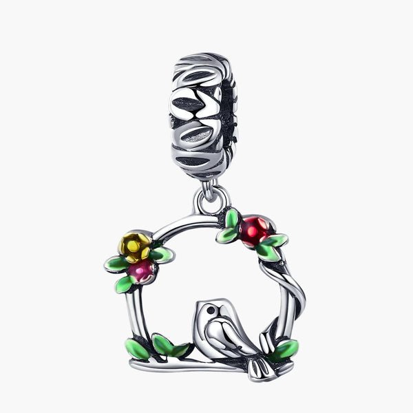 Silver Peaceful Perching Bird Charm in 925 Sterling Silver by Sylvory