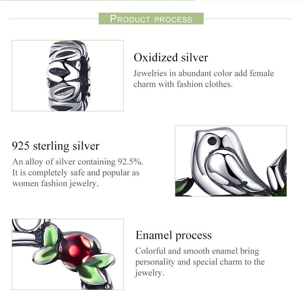 "Sylvory 925 Sterling Silver Peaceful Perching Bird Charm"