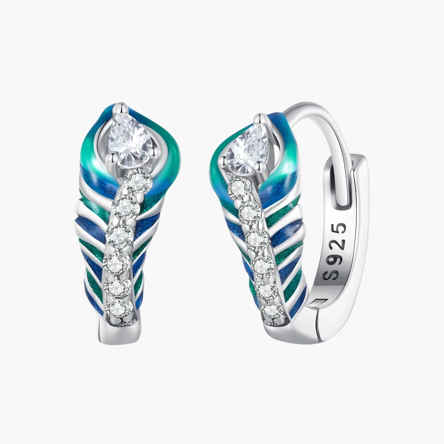 "Sylvory 925 Sterling Silver Peacock Elegance Huggie Hoops" Main image