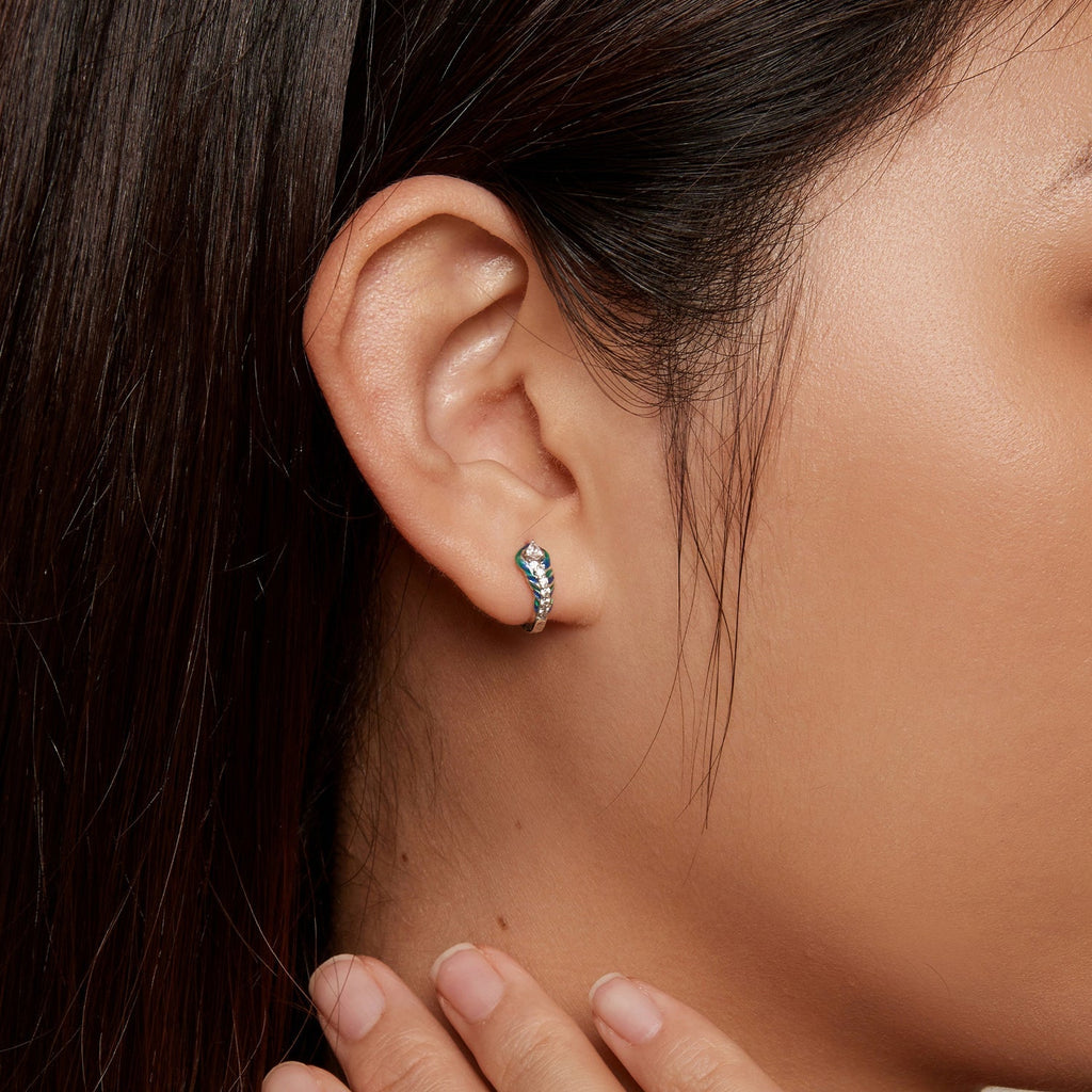 "Sylvory 925 Sterling Silver Peacock Elegance Huggie Hoops"