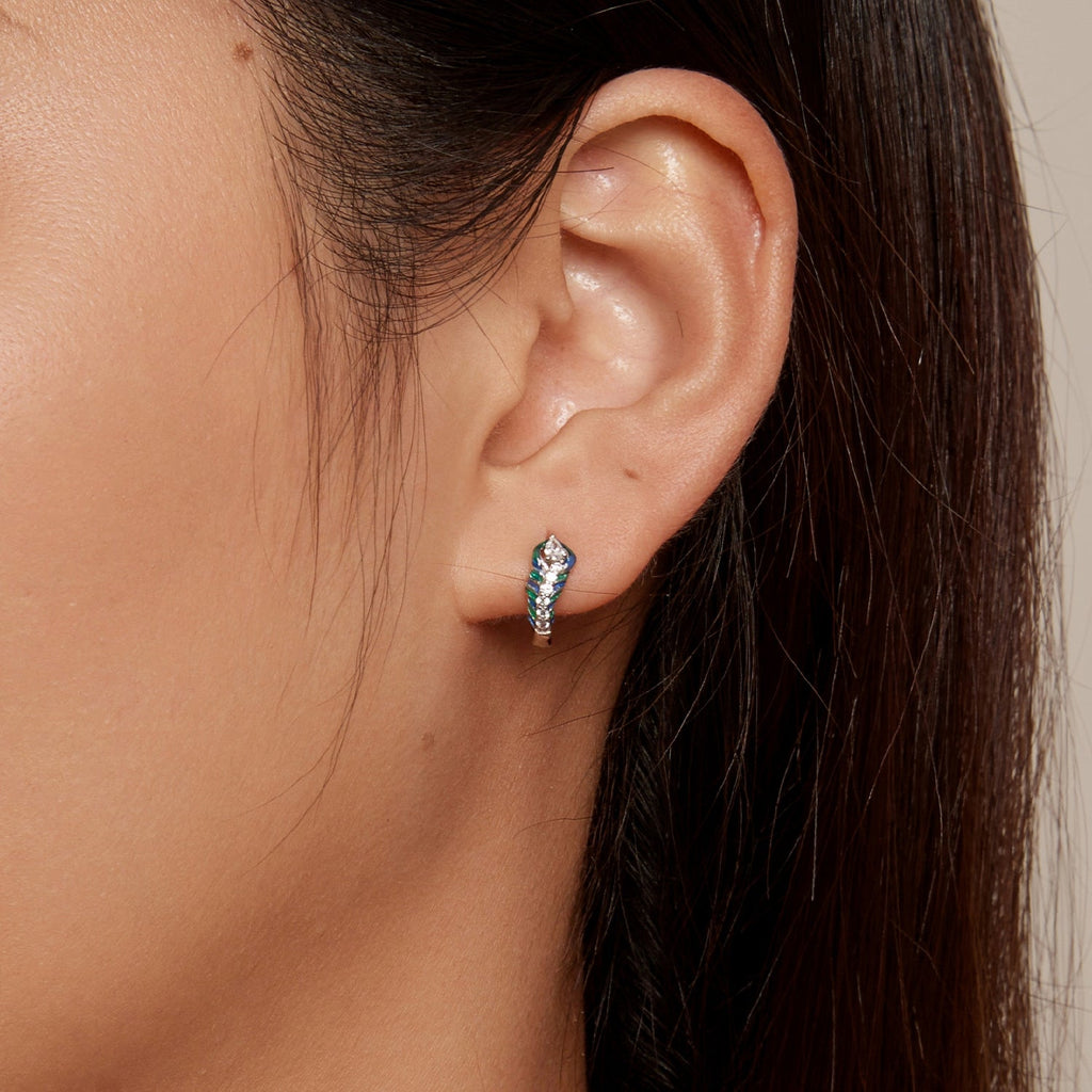"Sylvory 925 Sterling Silver Peacock Elegance Huggie Hoops"