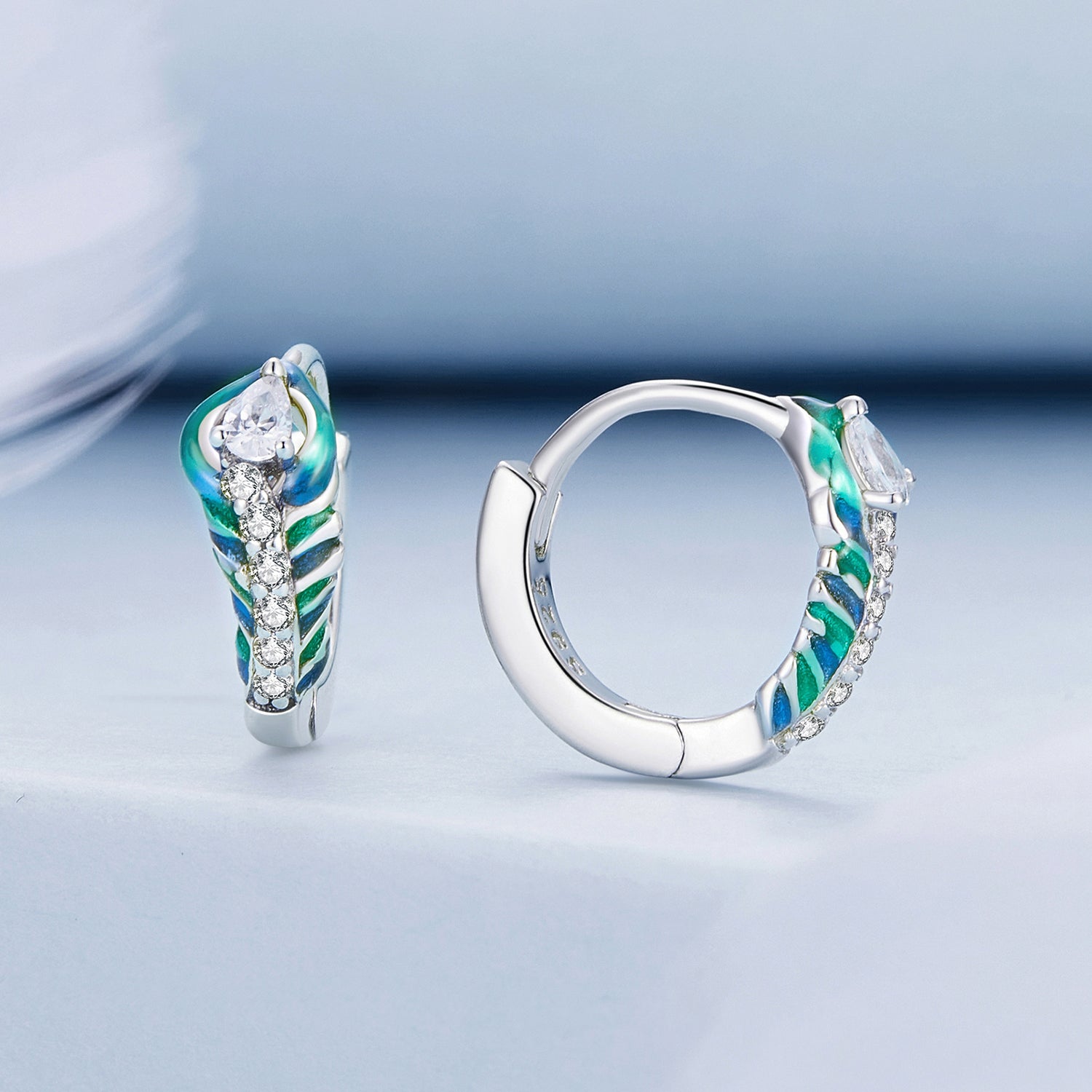 "Sylvory 925 Sterling Silver Peacock Elegance Huggie Hoops"