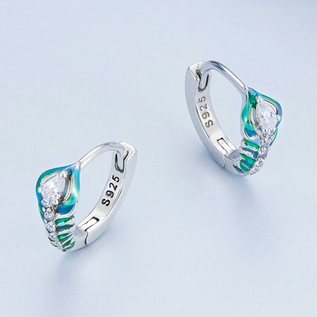 "Sylvory 925 Sterling Silver Peacock Elegance Huggie Hoops"