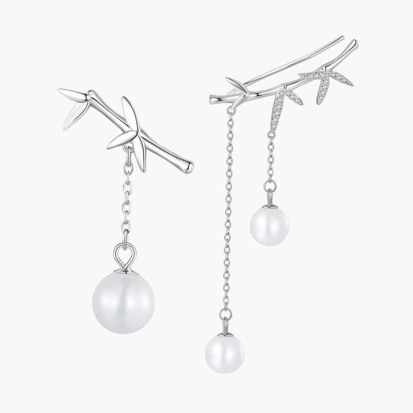 Silver Pearl Adorned Branches Earrings in 925 Sterling Silver by Sylvory