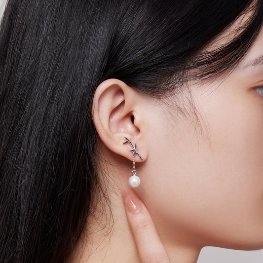 "Sylvory 925 Sterling Silver Pearl Adorned Branches Earrings"