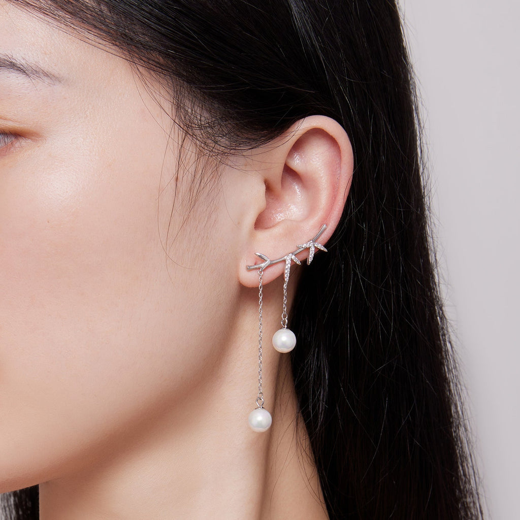 "Sylvory 925 Sterling Silver Pearl Adorned Branches Earrings"