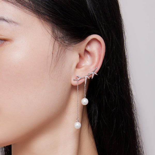 "Sylvory 925 Sterling Silver Pearl Adorned Branches Earrings"