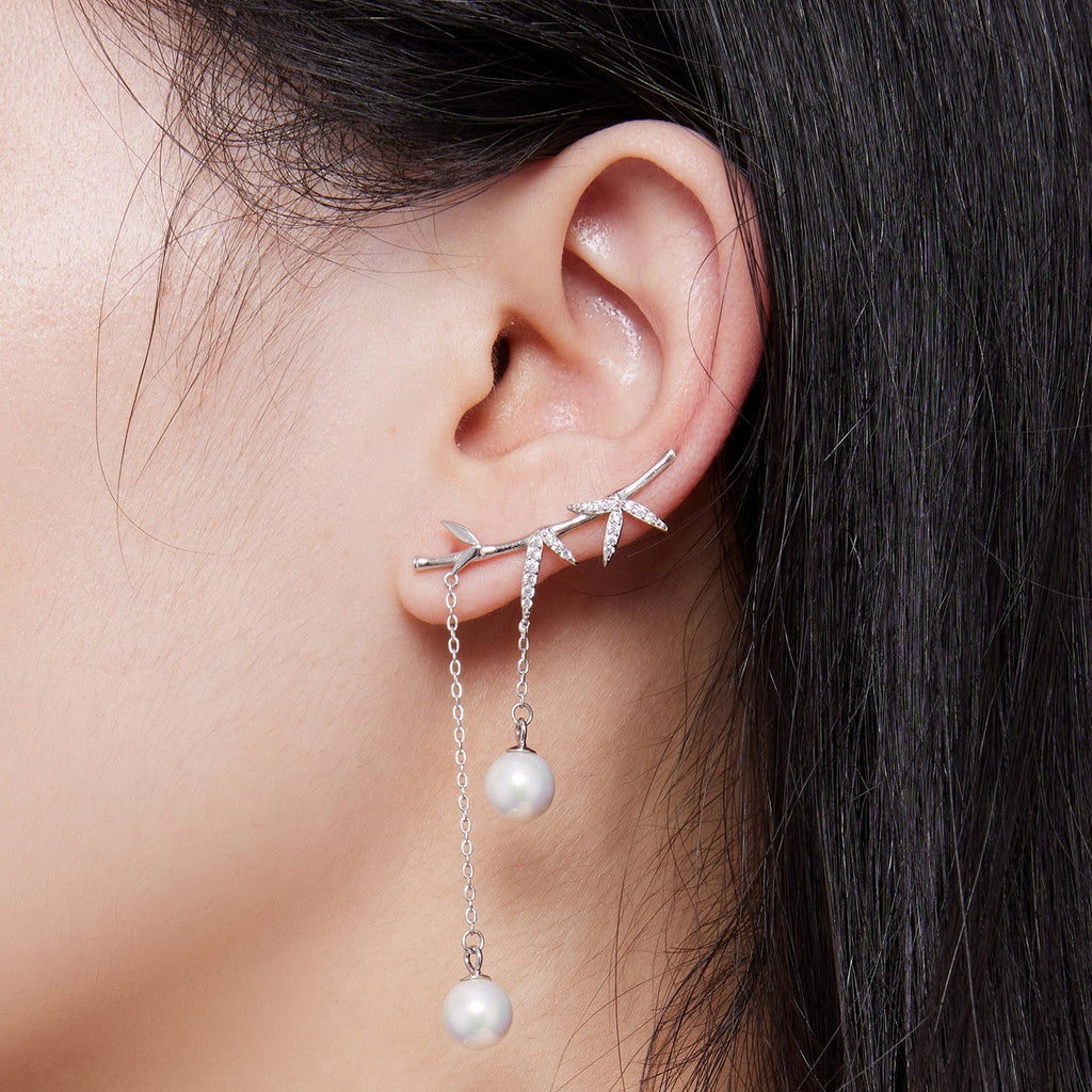 "Sylvory 925 Sterling Silver Pearl Adorned Branches Earrings"
